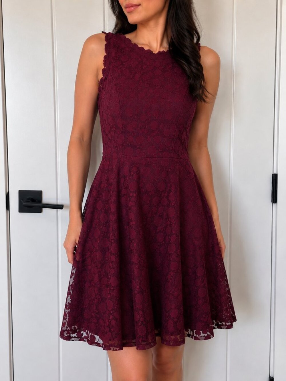 Lily Rose Burgundy Lace Fit & Flare Dress Size Small